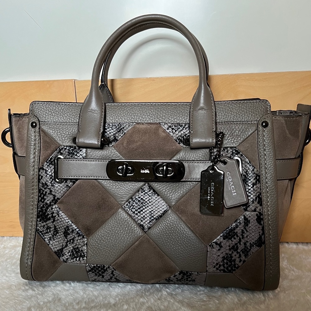 Coach Swagger Patchwork Exotic Embossed Leather S… - image 1